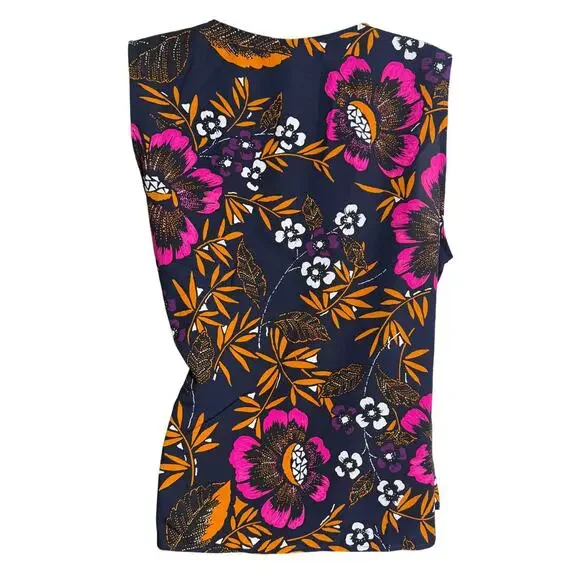 A New Day a.n.d by Andea Blouse Large Floral Sleeveless V-Neck Wrap Top Blue New - Picture 4 of 9